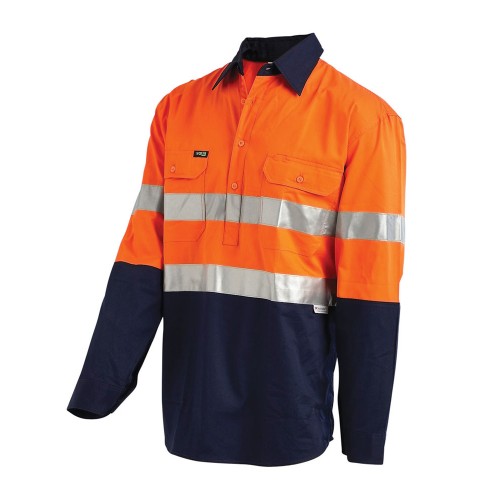 Workit Hi-Vis 2-Tone Lightweight Half Closed Gusset Cuff Drill Shirt With 3M Reflective Tape - Long Sleeve