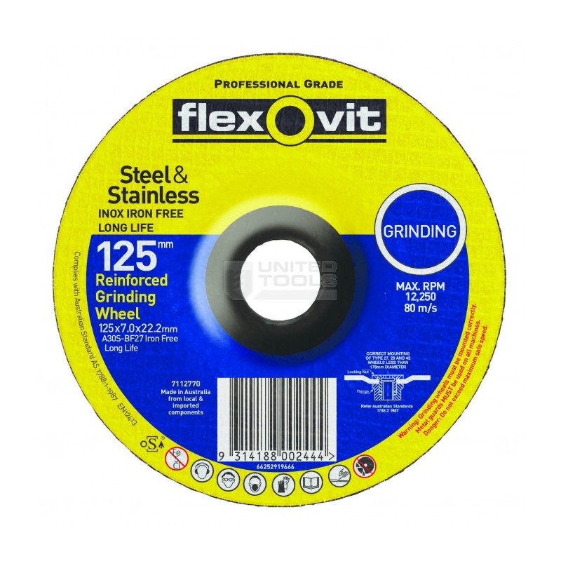 Flexovit 125 x 7.0 x 22 Metal INOX Premium Grinding Disc