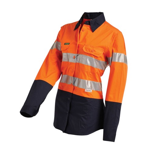 Workit Hi-Vis 2-Tone Ladies Lightweight Drill Shirt With 3M Reflective Tape - Long Sleeve
