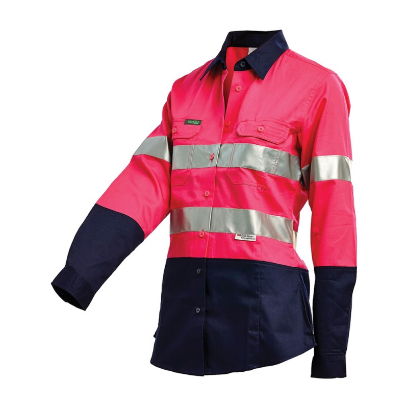 Workit Hi-Vis 2-Tone Ladies Lightweight Drill Shirt With 3M Reflective Tape - Long Sleeve