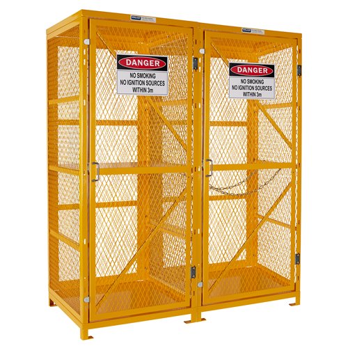 Pratt Gas Cylinder Cage - Tall Double Door Three storage levels 8 Fork Lift and 9 G size cylinders