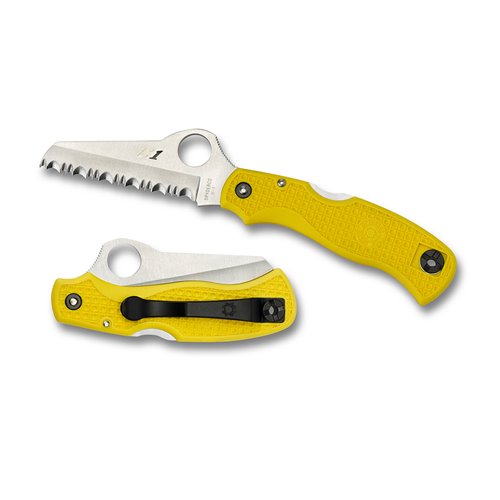 Spyderco Yellow Lightweight H1 Silver Salt Serrated Blade Rescue Knife