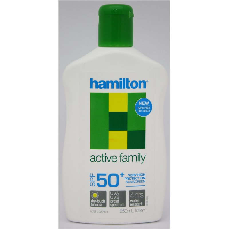 Hamilton Sunscreen Active Family SPF50+ 250ml Lotion Bottle