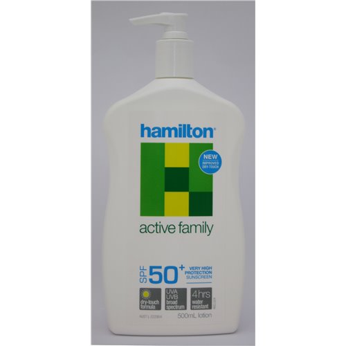 Hamilton Sunscreen Active Family SPF50+ 500ml Lotion Bottle